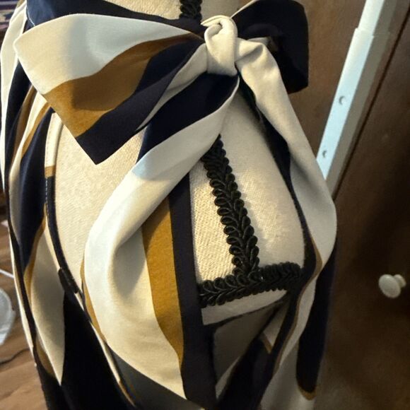 Polyester Blue/Tan/Cream Striped Bow Tie Shoulder Blouse XXL - Picture 7 of 7
